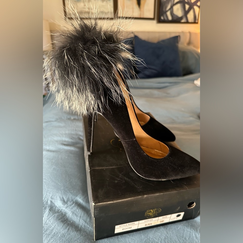 Black Furry Tall Heels